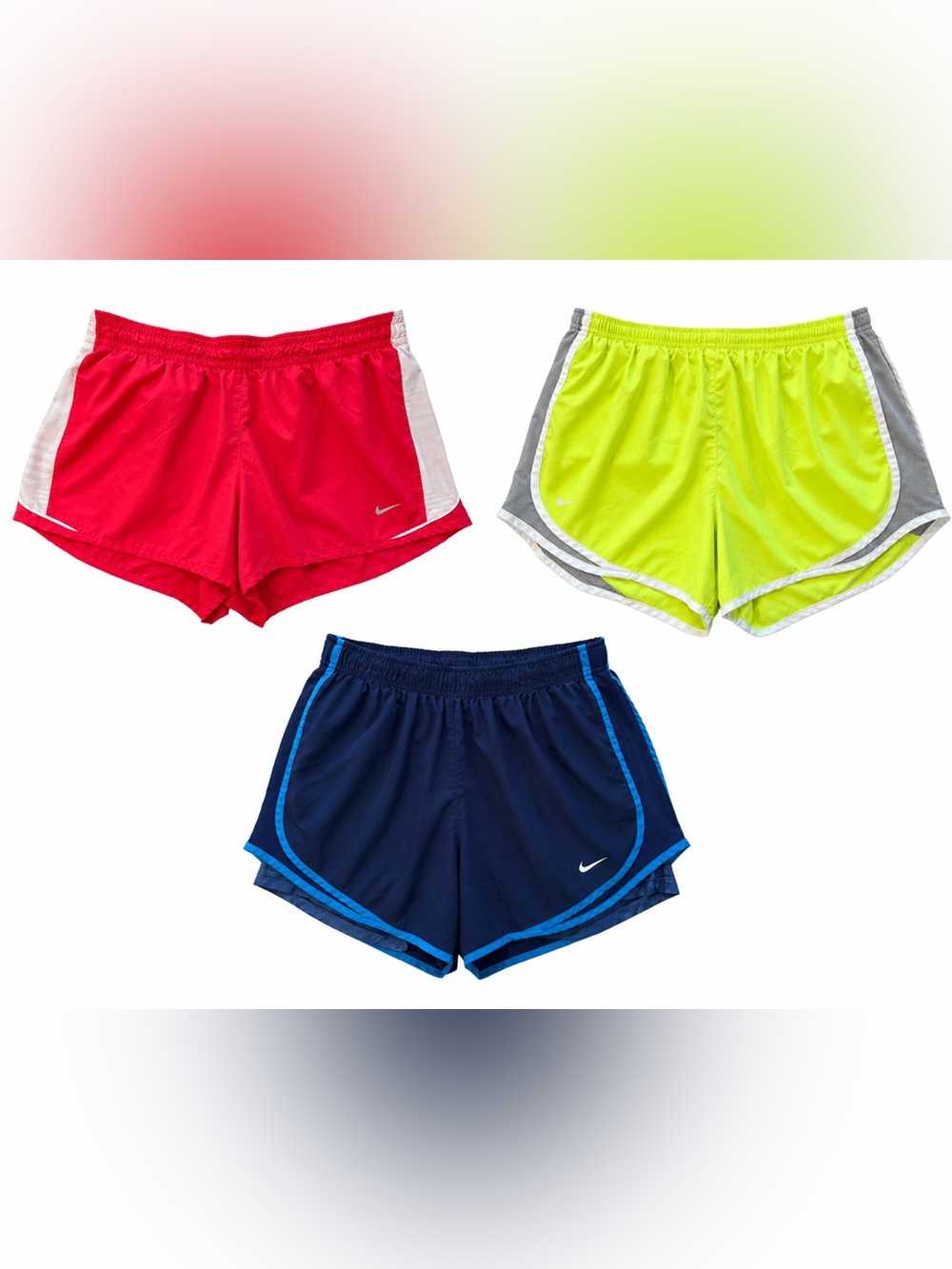 Bundle! Nike Athletic Shorts Trio - Red/Pink, Neon Yellow, Navy - Large